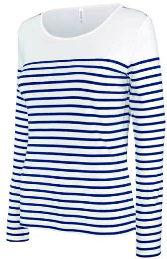 Kariban Ladies’ Long-sleeved Breton Stripe Top - Weiß 