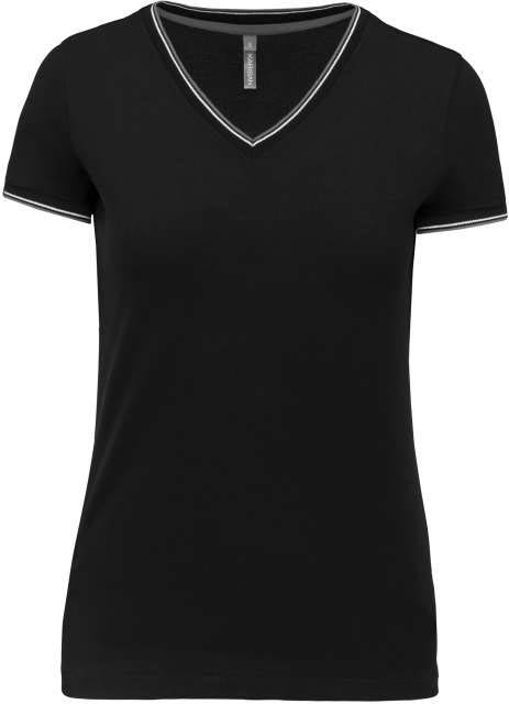 Kariban Ladies' PiquÉ Knit V-neck T-shirt - black