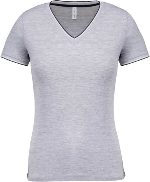 Kariban Ladies' PiquÉ Knit V-neck T-shirt - šedá