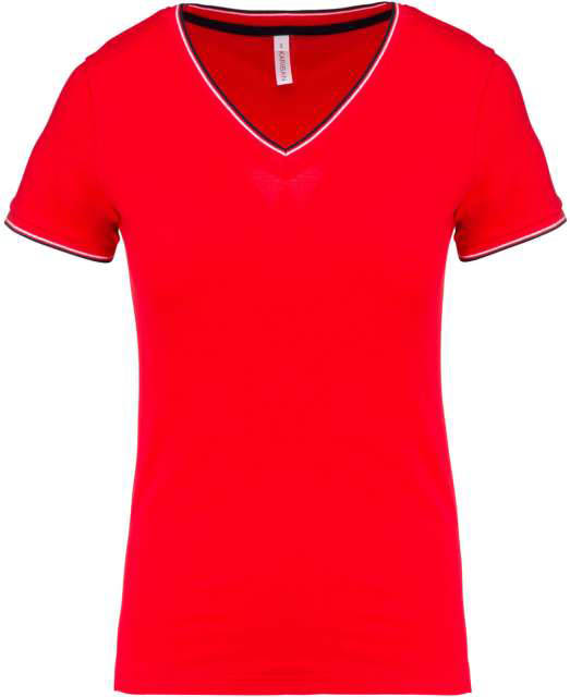 Kariban Ladies' PiquÉ Knit V-neck T-shirt - red