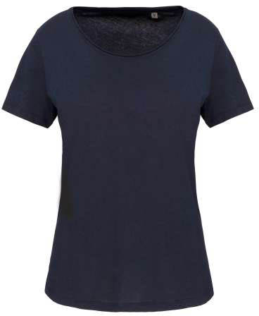Kariban Ladies' Short-sleeved Organic T-shirt With Raw Edge Neckline - Kariban Ladies' Short-sleeved Organic T-shirt With Raw Edge Neckline - Navy