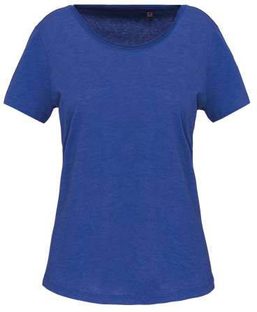 Kariban Ladies' Short-sleeved Organic T-shirt With Raw Edge Neckline - modrá