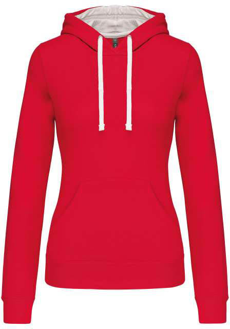 Kariban Ladies’ Contrast Hooded Sweatshirt mikina - Kariban Ladies’ Contrast Hooded Sweatshirt mikina - Cherry Red