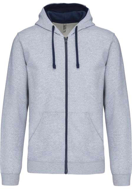 Kariban Men's Contrast Hooded Full Zip Sweatshirt - šedá