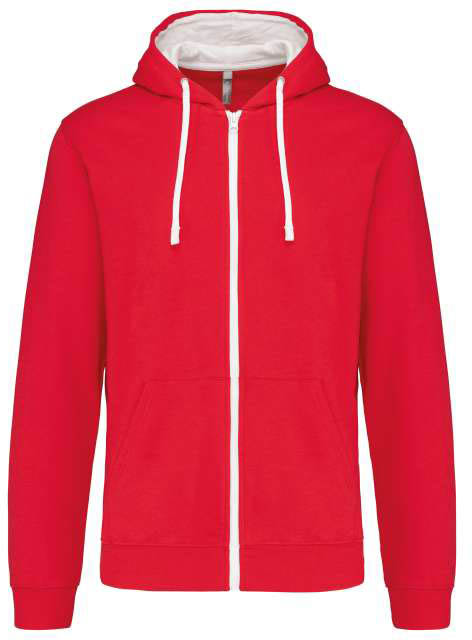 Kariban Men's Contrast Hooded Full Zip Sweatshirt - červená