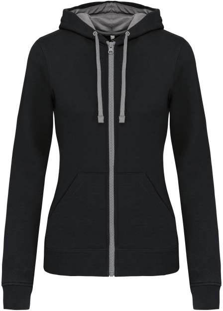 Kariban Ladies’ Contrast Hooded Full Zip Sweatshirt - black