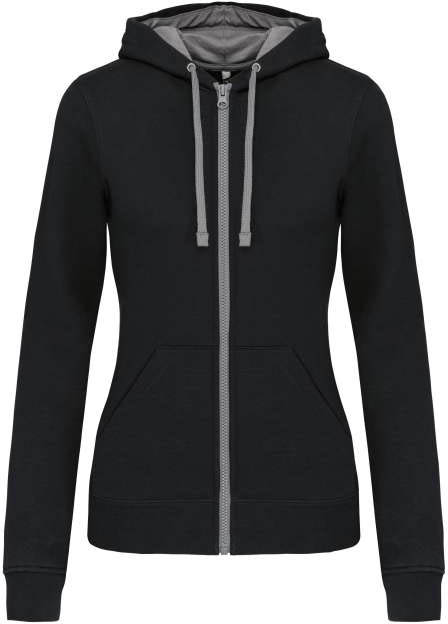 Kariban Ladies’ Contrast Hooded Full Zip Sweatshirt mikina - Kariban Ladies’ Contrast Hooded Full Zip Sweatshirt mikina - Black