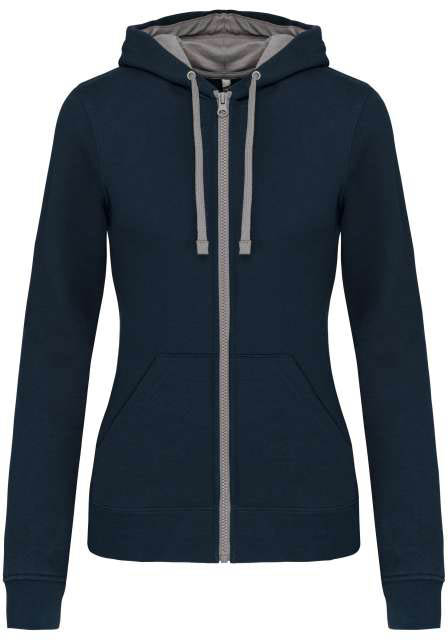 Kariban Ladies’ Contrast Hooded Full Zip Sweatshirt - Kariban Ladies’ Contrast Hooded Full Zip Sweatshirt - Navy
