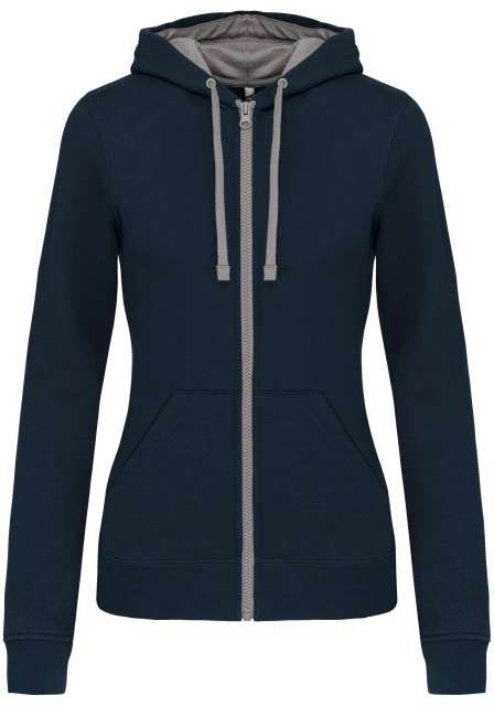 Kariban Ladies’ Contrast Hooded Full Zip Sweatshirt - blue