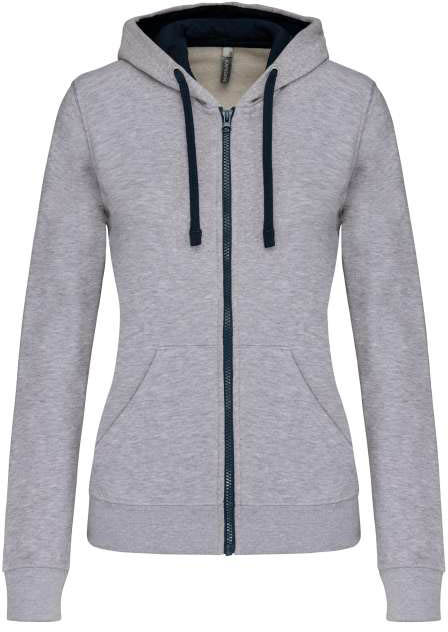 Kariban Ladies’ Contrast Hooded Full Zip Sweatshirt - grey