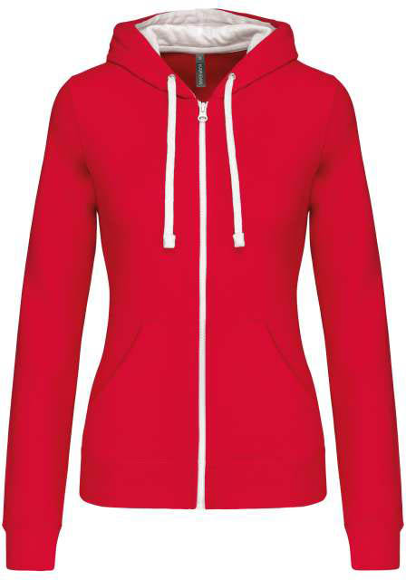 Kariban Ladies’ Contrast Hooded Full Zip Sweatshirt - červená