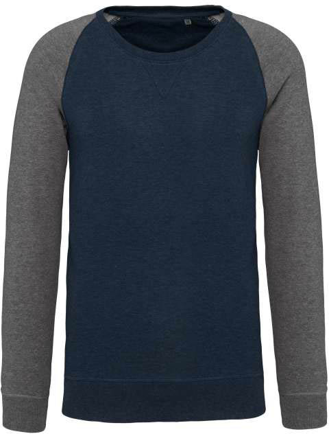 Kariban Men's Two-tone Organic Crew Neck Raglan Sleeve Sweatshirt - Kariban Men's Two-tone Organic Crew Neck Raglan Sleeve Sweatshirt - Heather Navy