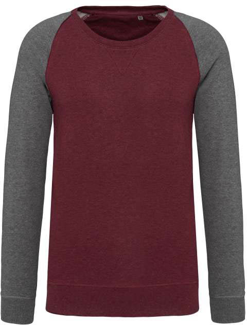 Kariban Men's Two-tone Organic Crew Neck Raglan Sleeve Sweatshirt - červená