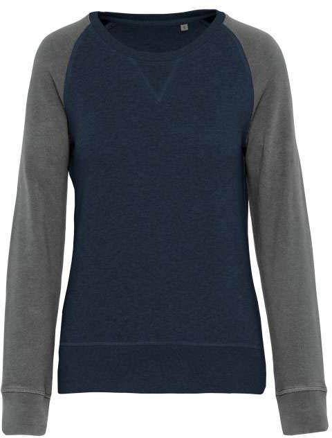 Kariban Ladies' Two-tone Organic Crew Neck Raglan Sleeve Sweatshirt - blue