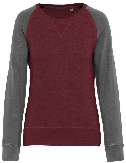 Kariban Ladies' Two-tone Organic Crew Neck Raglan Sleeve Sweatshirt - Rot