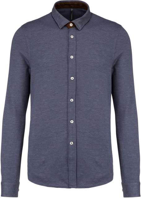 Kariban Long-sleeved Jacquard Knit Shirt - Kariban Long-sleeved Jacquard Knit Shirt - Heather Navy