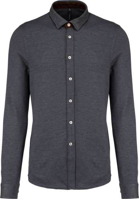 Kariban Long-sleeved Jacquard Knit Shirt - Kariban Long-sleeved Jacquard Knit Shirt - Charcoal
