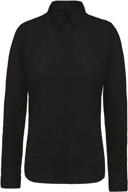 Kariban Ladies’ Long-sleeved Cotton Poplin Shirt - čierna