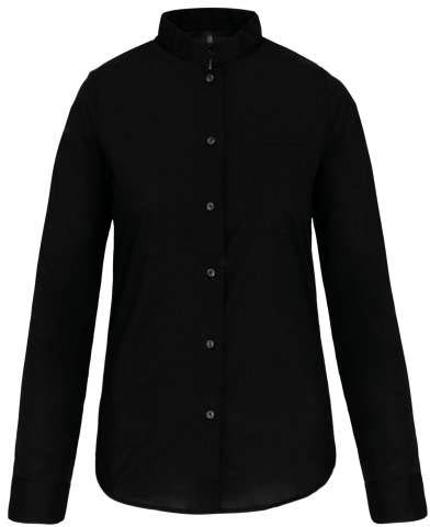 Kariban Ladies' Long-sleeved Mandarin Collar Shirt - Kariban Ladies' Long-sleeved Mandarin Collar Shirt - Black