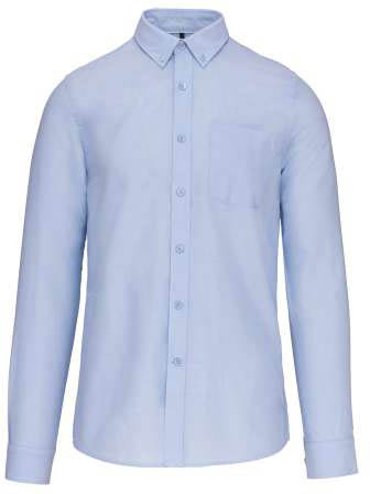 Kariban Long-sleeved Washed Oxford Cotton Shirt - blue