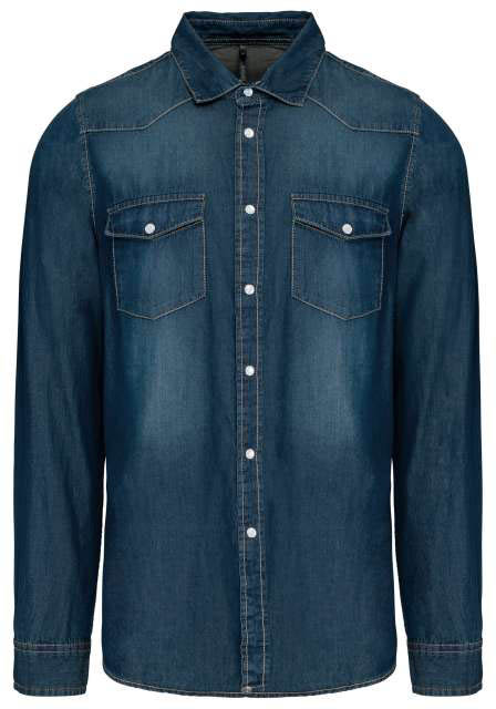 Kariban Men's Long-sleeved Denim Shirt - modrá