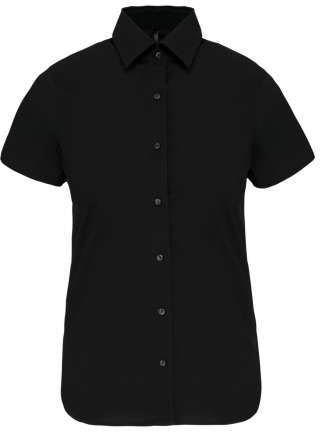 Kariban Ladies' Short-sleeved Cotton/elastane Shirt - Kariban Ladies' Short-sleeved Cotton/elastane Shirt - Black