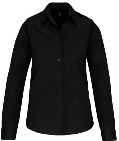 Kariban Ladies' Long-sleeved Cotton Poplin Shirt - čierna