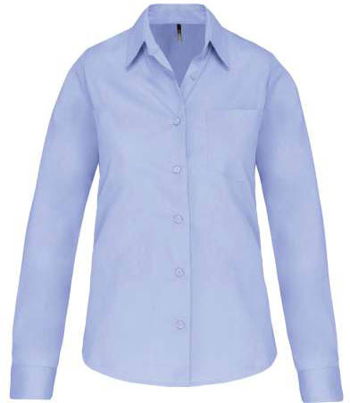 Kariban Ladies' Long-sleeved Cotton Poplin Shirt - modrá