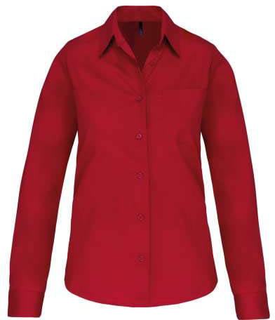 Kariban Ladies' Long-sleeved Cotton Poplin Shirt - červená