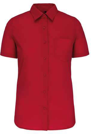Kariban Ladies' Short-sleeved Cotton Poplin Shirt - červená