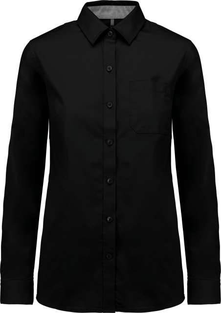 Kariban Ladies’ Nevada Long Sleeve Cotton Shirt - Kariban Ladies’ Nevada Long Sleeve Cotton Shirt - Black