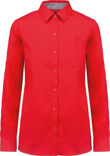 Kariban Ladies’ Nevada Long Sleeve Cotton Shirt - Kariban Ladies’ Nevada Long Sleeve Cotton Shirt - Cherry Red