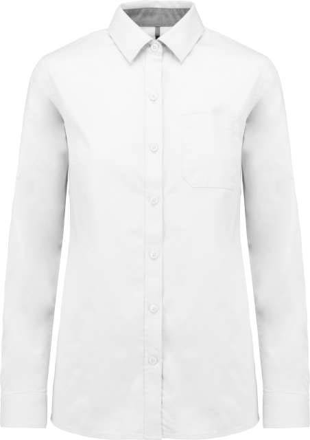 Kariban Ladies’ Nevada Long Sleeve Cotton Shirt - Kariban Ladies’ Nevada Long Sleeve Cotton Shirt - White