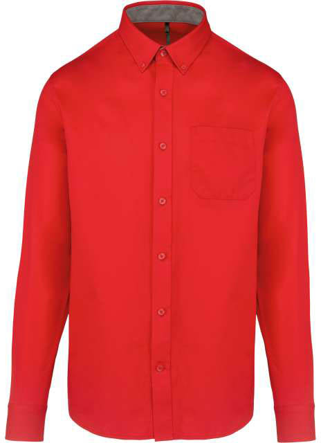 Kariban Men's Nevada Long Sleeve Cotton Shirt - Kariban Men's Nevada Long Sleeve Cotton Shirt - Cherry Red