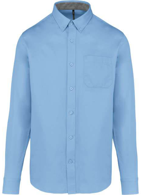 Kariban Men's Nevada Long Sleeve Cotton Shirt - Kariban Men's Nevada Long Sleeve Cotton Shirt - Stone Blue