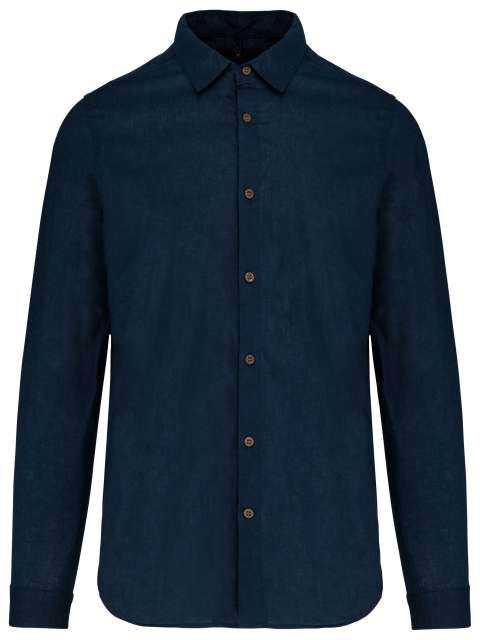 Kariban Men's Long Sleeve Linen And Cotton Shirt - modrá