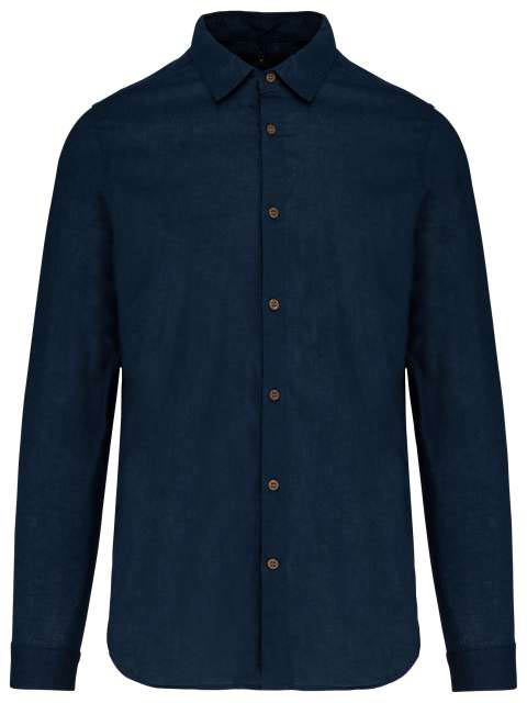 Kariban Men's Long Sleeve Linen And Cotton Shirt - Kariban Men's Long Sleeve Linen And Cotton Shirt - Navy