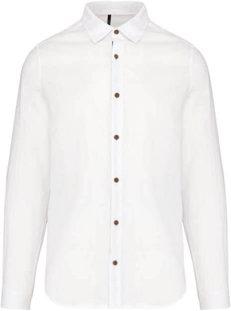 Kariban Men's Long Sleeve Linen And Cotton Shirt - bílá