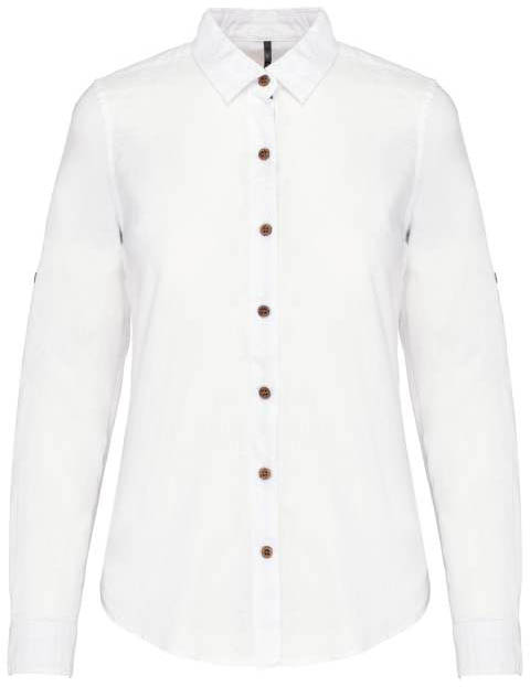 Kariban Ladies' Long Sleeve Linen And Cotton Shirt - bílá