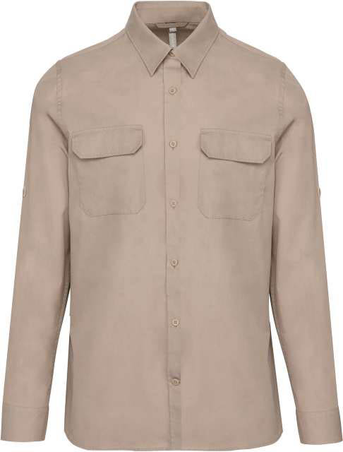 Kariban Men's Long-sleeved Safari Shirt - hnědá