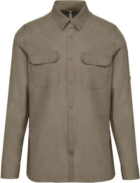 Kariban Men's Long-sleeved Safari Shirt - Kariban Men's Long-sleeved Safari Shirt - Military Green