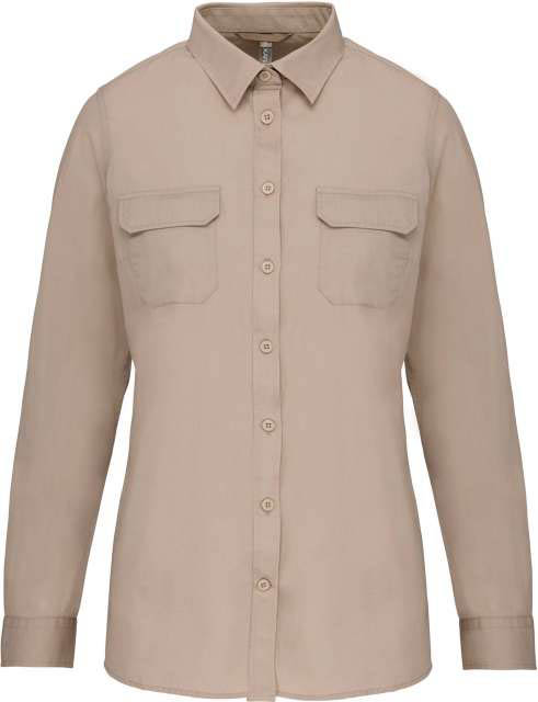 Kariban Ladies' Long Sleeved Safari Shirt - hnedá