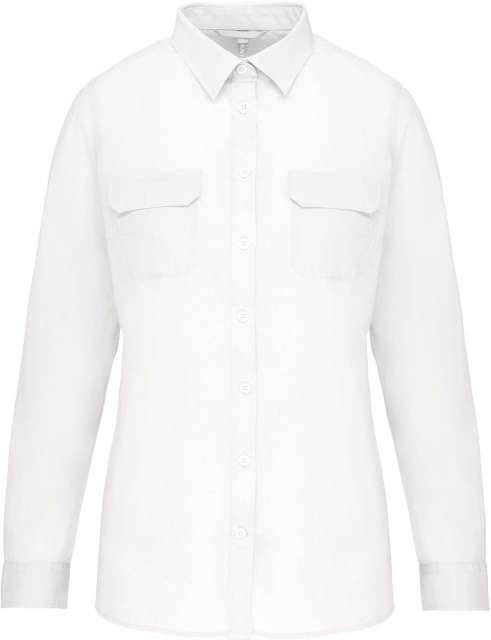 Kariban Ladies' Long Sleeved Safari Shirt - Kariban Ladies' Long Sleeved Safari Shirt - White