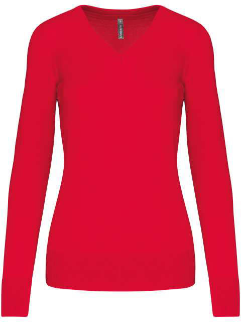 Kariban Ladies' V-neck Jumper - Kariban Ladies' V-neck Jumper - Cherry Red