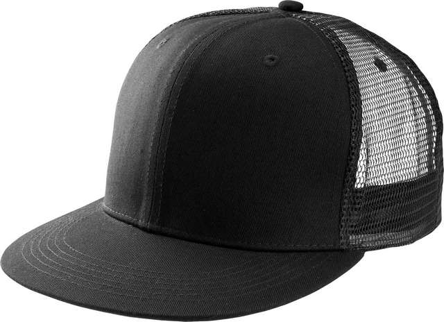 K-up Trucker Flat Peak Cap - 6 Panels - schwarz