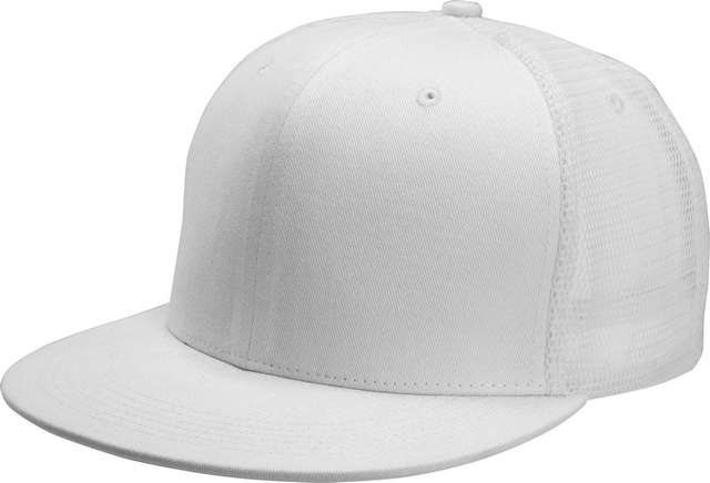 K-up Trucker Flat Peak Cap - 6 Panels - white