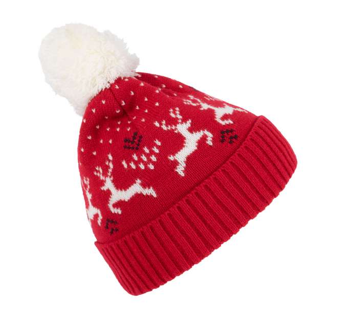 K-up Winter Beanie With Reindeer Design - red