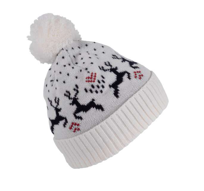 K-up Winter Beanie With Reindeer Design - hnědá