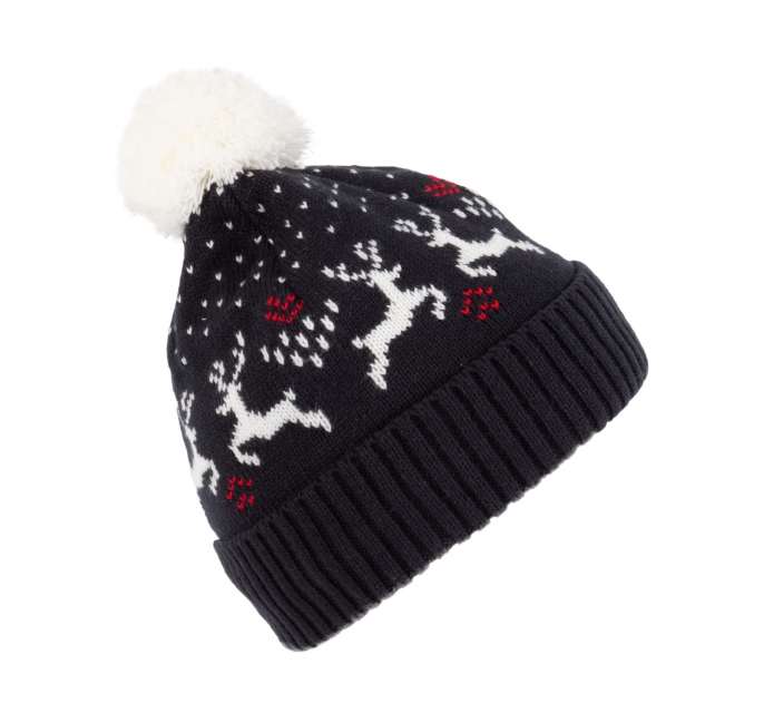 K-up Winter Beanie With Reindeer Design - blau