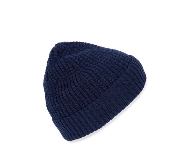 K-up Knitted Beanie With Recycled Yarn - K-up Knitted Beanie With Recycled Yarn - Heather Indigo
